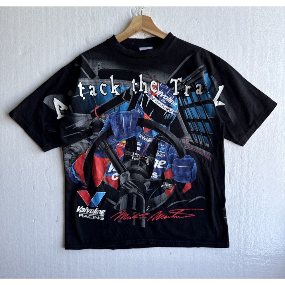 Vintage 90s NASCAR Valvoline Mark Martin Driver Racing T-Shirt Black Size Medium